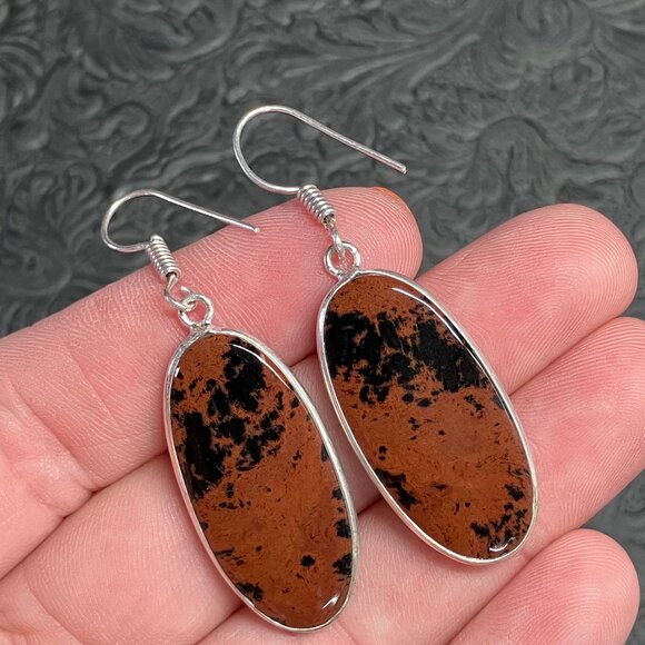 Mahogany Obsidian Earrings Stone Crystal Jewelry - Picture 4 of 6